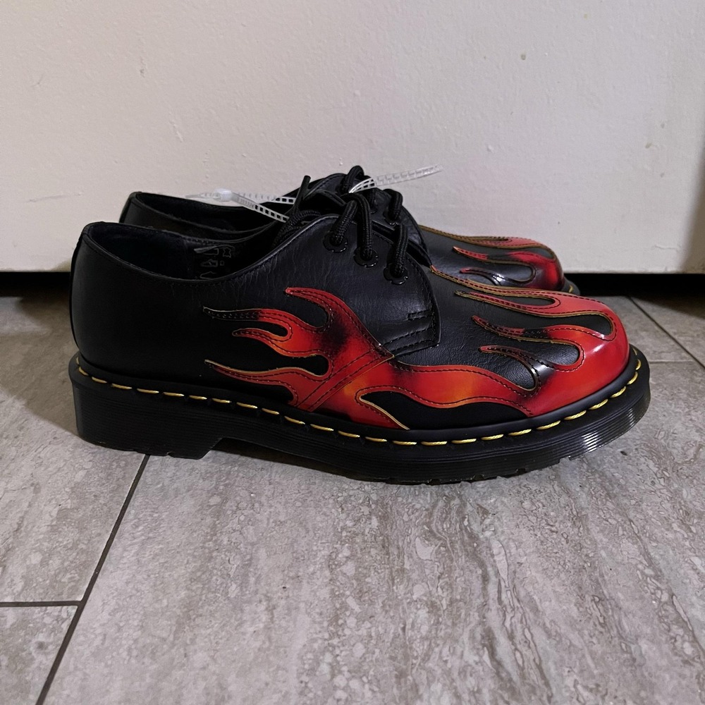 Dr. Martens 1461 Flame Shoes Mens 6 Black Red Leather Low Top Oxfords LA004